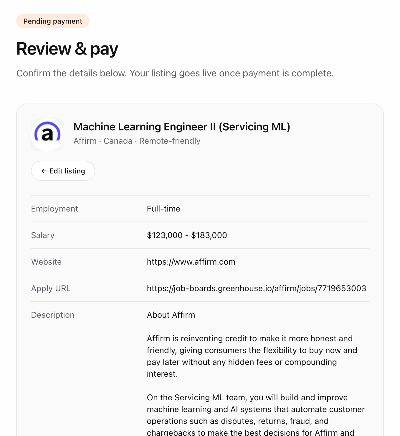 Step 02: Review & pay once via Stripe